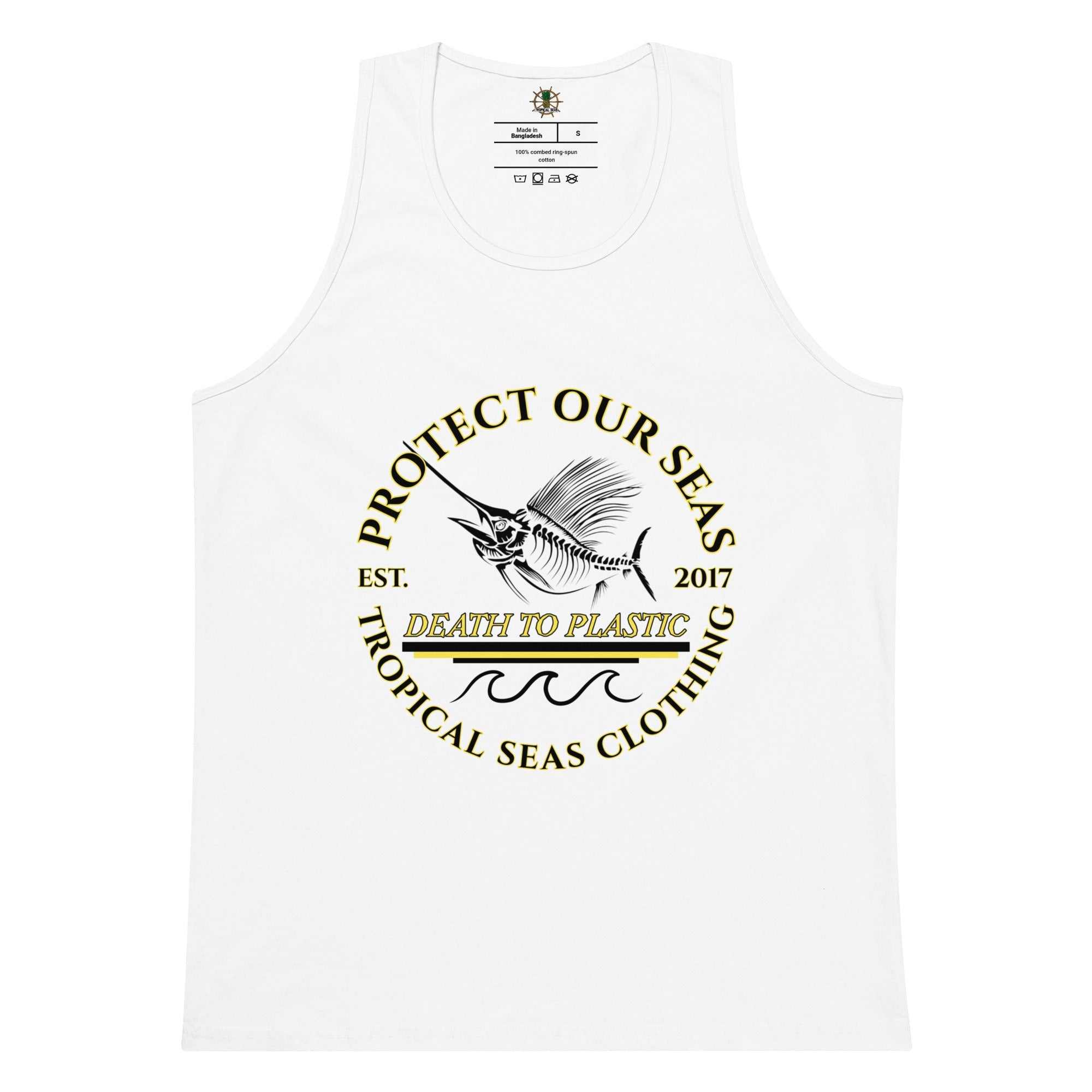Tropical Seas Clothing Clothing & Apparel - Men’s Premium Death to Plastic Tank Top - Premium Quality - Clothing & Apparel | MENLL